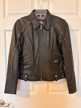 Harley-Davidson Black Studded Leather Moto Jacket - Women's M